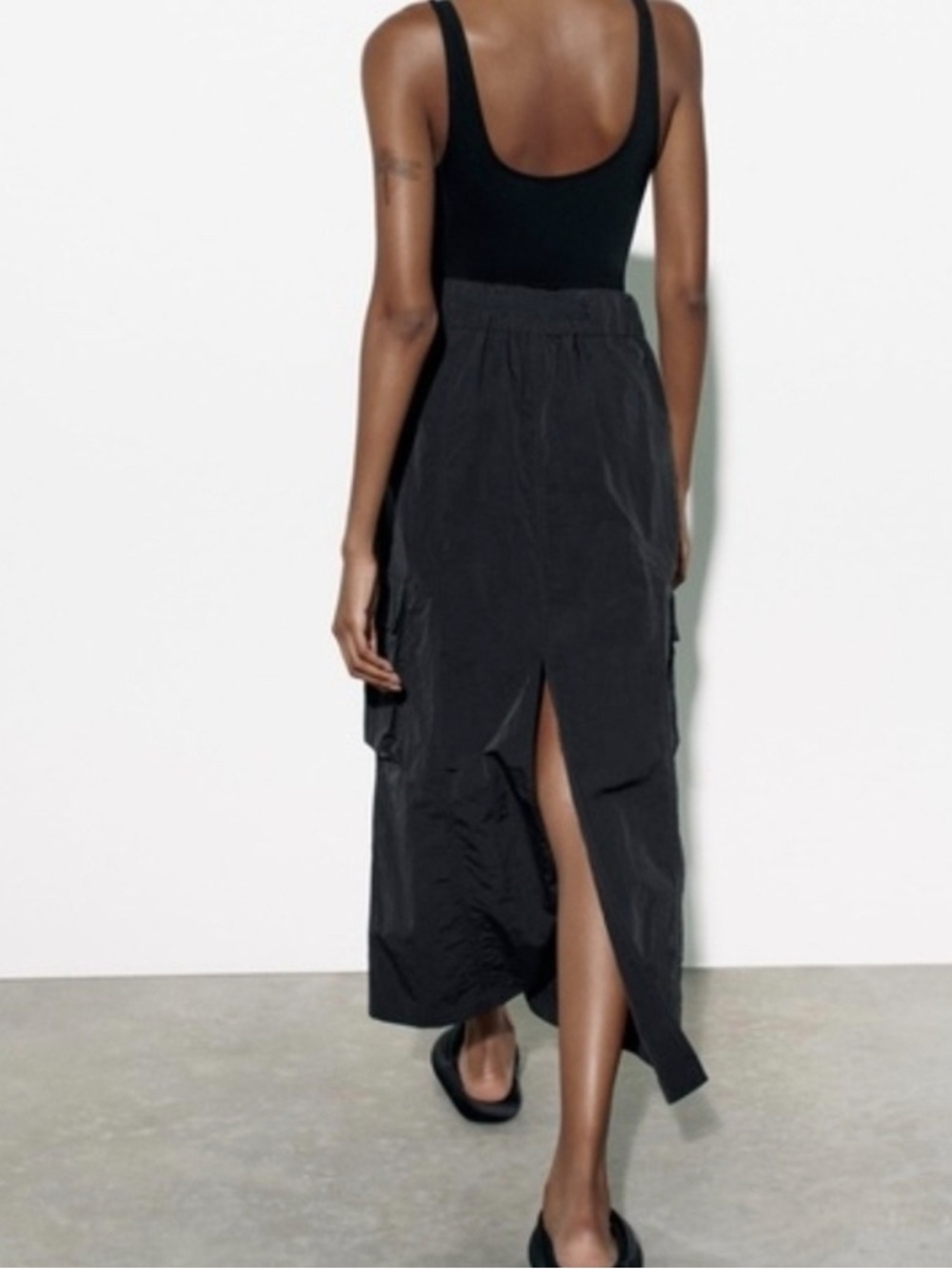 ZARA Black Nylon Cargo Midi Skirt - Size S - Picture 3 of 8